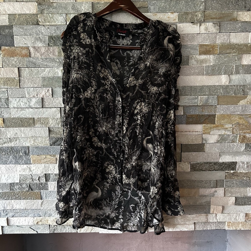 The Kooples Moonlight Ruffle Floral Silk Blouse Off The Shoulder Size Women's 2